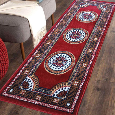 SABIRA 1 ft  X 5 ft Acrylic Carpet(Rectangle, Red)