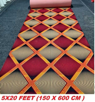 Ra handloom carpets Red Synthetic Carpet(150 cm,  X 600 cm, Rectangle)