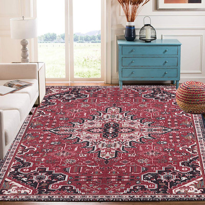 STATUS Maroon Polyester Carpet(4 cm,  X 6 cm, Rectangle)