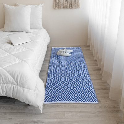 HOMEMONDE 61 cm  X 182 cm Cotton Runner(Rectangle, Blue, White)