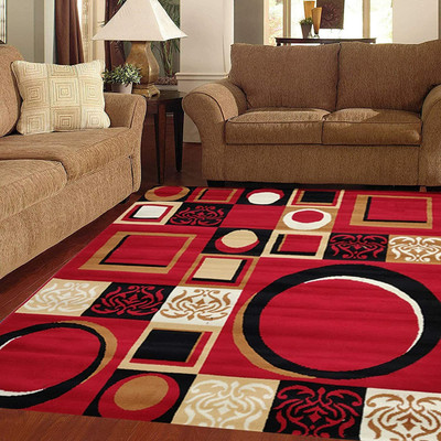 RUGS EXPERTS 5 Feet  X 7 Feet Acrylic Carpet(Rectangle, Red)