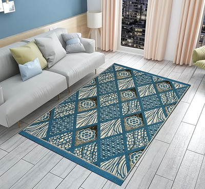 Tijane Light Blue Cotton Carpet(120 cm,  X 182 cm, Rectangle)