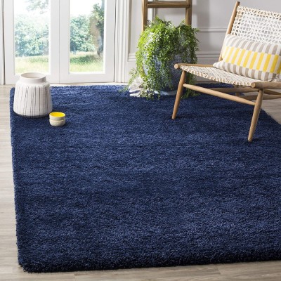 Shag Weaving Blue Polyester Carpet(5 ft,  X 5 ft, Square)