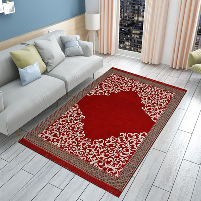 Pinkleaf Red Chenille Carpet(152 cm,  X 213 cm, Rectangle)