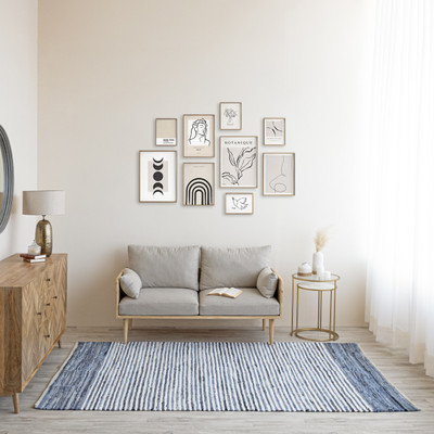 HOMEMONDE 5 ft  X 3 ft Cotton Area Rug(Rectangle, Dark Blue, Light Blue)