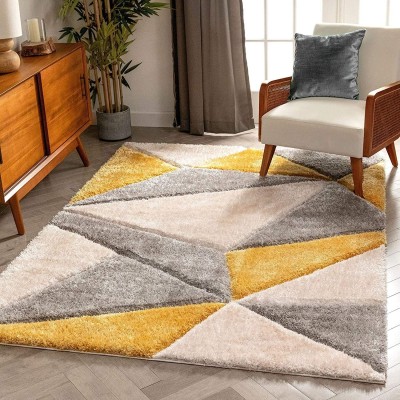 KAYNAT CARPET Yellow, Multicolor Polyester Carpet(5 ft,  X 7 ft, Rectangle)