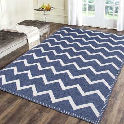 Dizen Star Light Blue, White Velvet Carpet(5 ft,  X 7 ft, Rectangle)