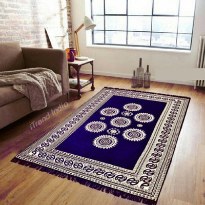 Shreejee Blue Polyester, Chenille Carpet(140 cm,  X 210 cm, Rectangle)