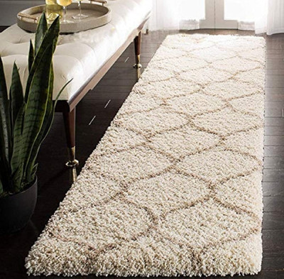 SPA Furnishing White, Beige Polyester Runner(6 ft,  X 2 ft, Rectangle)