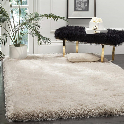 AfCarpets White Polyester Carpet(5 ft,  X 7 ft, Rectangle)