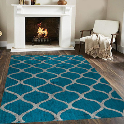 Woolpik Dark Blue Polyester Carpet(5 cm,  X 7 cm, Rectangle)