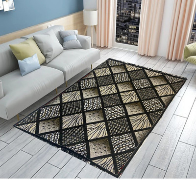 Nature A Black Cotton Carpet(5 ft, X 7 ft, Rectangle)