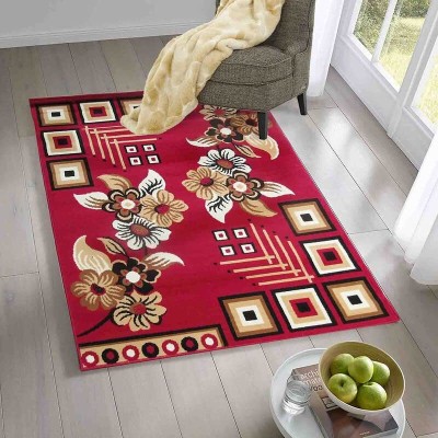 DeyareRugs Red Polyester Carpet(240 cm,  X 180 cm, Rectangle)