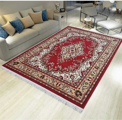 BhCarpet Red Acrylic Carpet(5 ft,  X 7 ft, Rectangle)