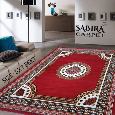 SABIRA Red Acrylic Carpet(5 ft,  X 7 ft, Rectangle)