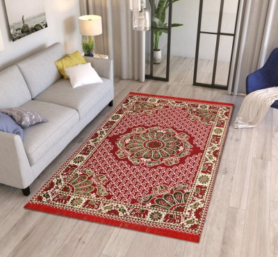 Furnishing Hut Red Cotton Carpet(4 ft,  X 7 ft, Rectangle)