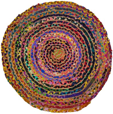 HAC Multicolor, Brown Jute, Nylon Dhurrie(2 ft,  X 2 ft, Circle)