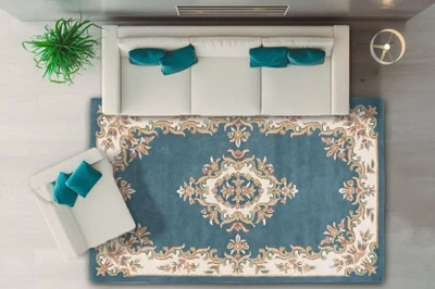 Raj International 244 cm  X 305 cm Wool Area Rug(Rectangle, Blue)