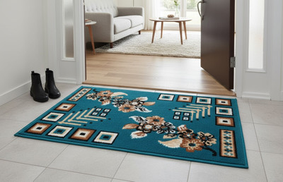 ROYALTHREAD Blue Polyester, Polypropylene Carpet(51 cm,  X 79 cm, Square)