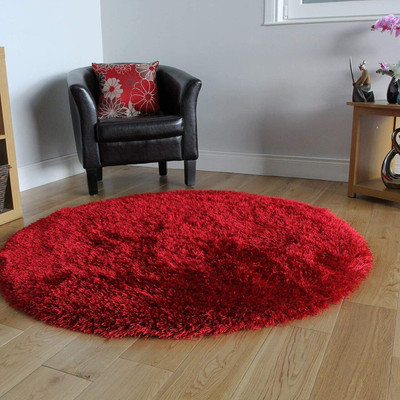 SR Handloom Red Polyester Carpet(6 ft,  X 6 ft, Circle)