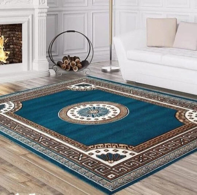 Ra handloom carpet Blue, Beige Polyester Carpet(5 cm,  X 7 cm, Rectangle)