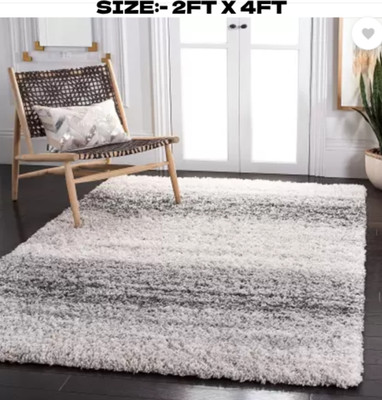 RM Handloom White, Black Polyester Carpet(2 ft,  X 4 ft, Rectangle)