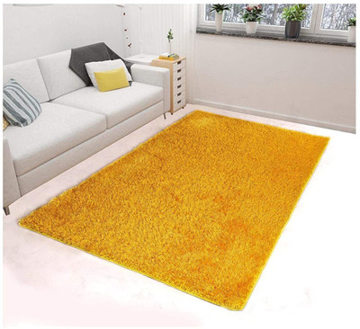 RM Handloom Yellow Polyester Carpet(3 ft,  X 5 ft, Rectangle)