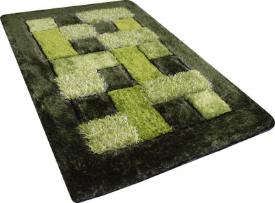 Woolpik Green Polyester Carpet(5 cm,  X 7 cm, Rectangle)