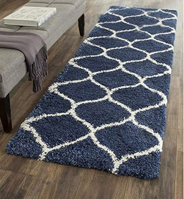 SPA Furnishing 4 cm  X 2 cm Polypropylene Carpet(Rectangle, Dark Blue, White)