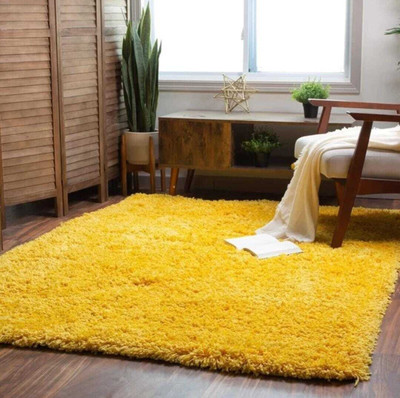 Acarpet Yellow Polyester Carpet(5 cm,  X 7 cm, Rectangle)