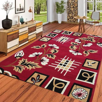 RUGS EXPERTS Red Acrylic Carpet(5 cm,  X 7 cm, Rectangle)