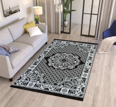 Furnishing Hut Black Cotton Carpet(4 ft,  X 7 ft, Rectangle)