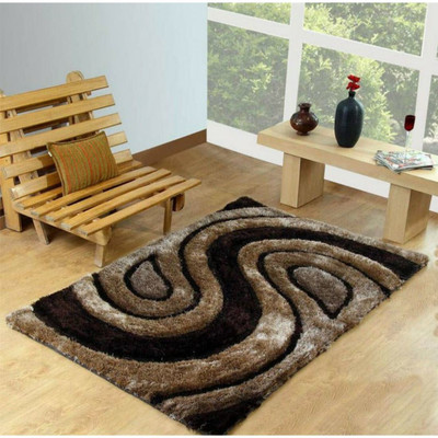 SR Handloom Brown Polyester Carpet(3 ft,  X 5 ft, Abstract)