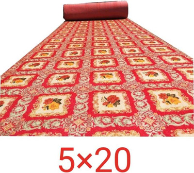 Samjeeda Handloom carpets Red Synthetic Carpet(150 cm,  X 600 cm, Rectangle)