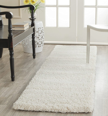 Shag Weaving White Polyester Runner(2 ft,  X 6 ft, Rectangle)