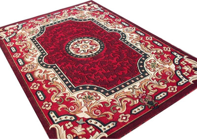 RA handloom carpet for Red Silk Carpet(7 ft,  X 5 ft, Rectangle)