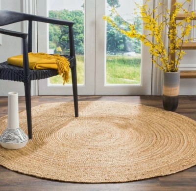 ASGrow Beige Jute Carpet(3 ft,  X 3 ft, Circle)