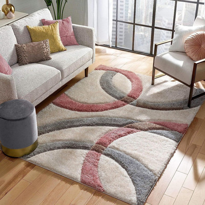 Acarpet Pink, White Polyester Carpet(120 cm,  X 180 cm, Rectangle)