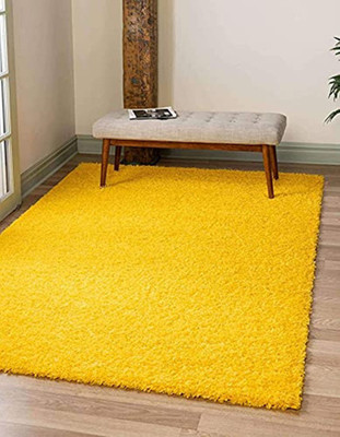 Acarpet Yellow Polyester Carpet(4 ft,  X 6 ft, Rectangle)