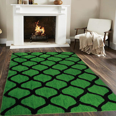 Woolpik Dark Green Polyester Carpet(3 cm,  X 5 cm, Rectangle)