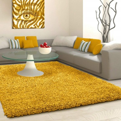 Shag Weaving Yellow Polyester Carpet(3 ft,  X 5 ft, Rectangle)