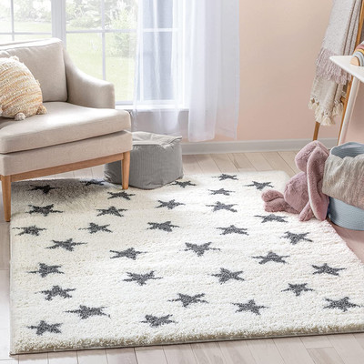 SR Handloom Grey, White Polyester Carpet(9 ft,  X 6 ft, Rectangle)