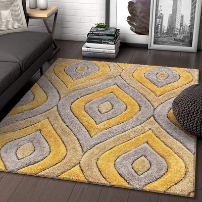 Acarpet Yellow, Grey Polyester Carpet(5 cm,  X 7 cm, Rectangle)