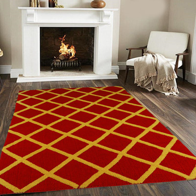 Woolpik Red Polyester Carpet(5 cm,  X 7 cm, Rectangle)