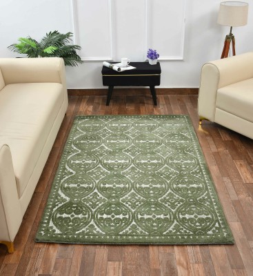 PRESTO BAZAAR Green Polyester Carpet(4 ft,  X 6 ft, Rectangle)