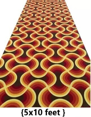Acarpet Red, Beige, Light Green Synthetic Carpet(5 ft,  X 10 ft, Rectangle)