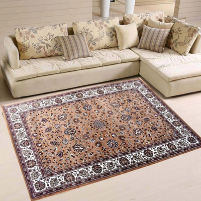 Samjeeda Handloom carpets Gold Silk Carpet(5 cm,  X 7 cm, Rectangle)
