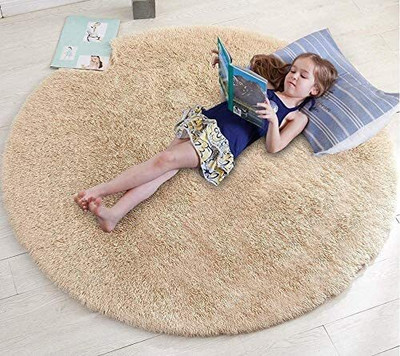 SR Handloom Beige Polyester Carpet(3 ft,  X 3 ft, Circle)