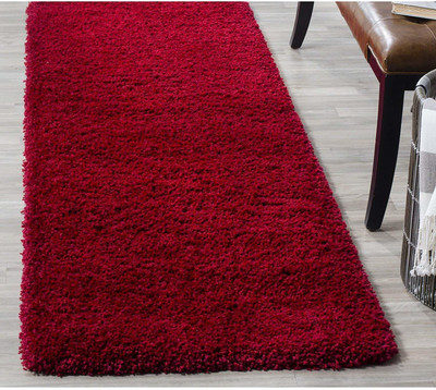 Shag Weaving Red Polyester Carpet(2 ft,  X 6 ft, Rectangle)