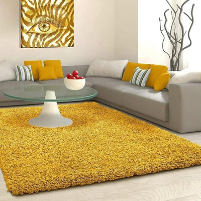 AlishaCarpet Yellow Wool Carpet(90 cm,  X 150 cm, Rectangle)